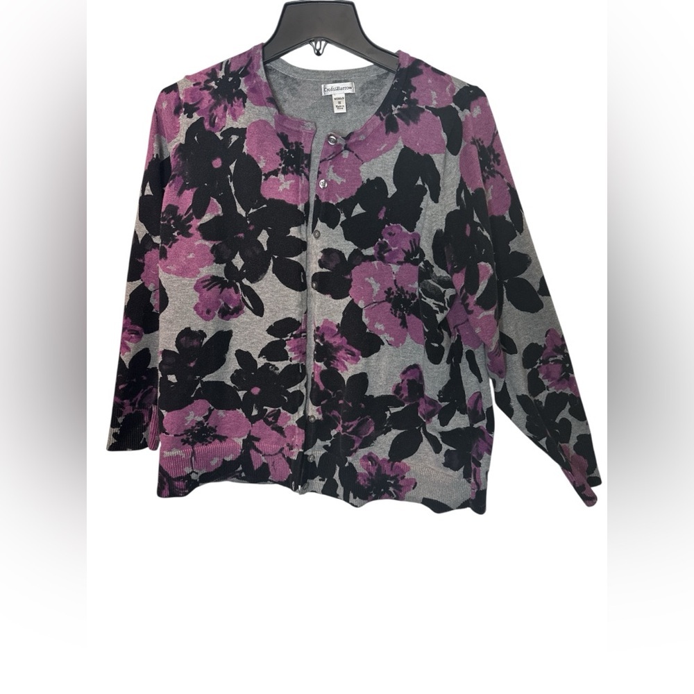 Croft & Barrow Floral Cardigan Sweater Women’s 1X Gray Purple Button Front - Picture 2 of 6